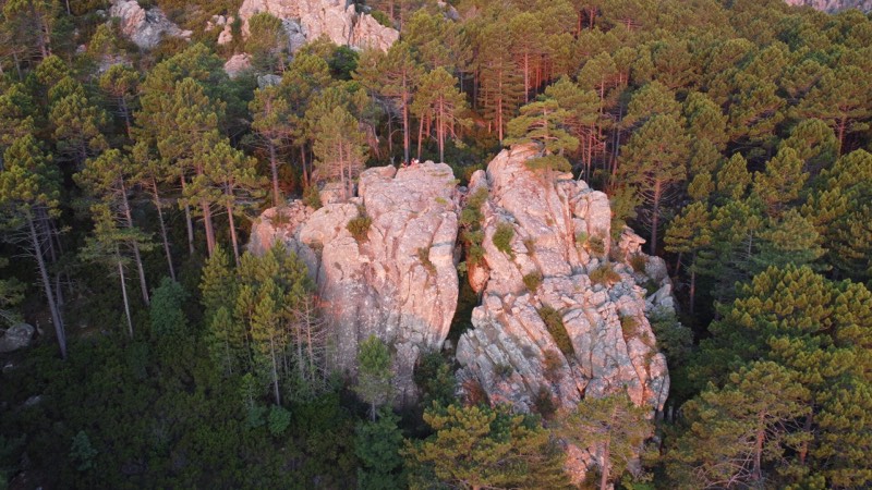 Vue aérienne au drone — rochers en forêt